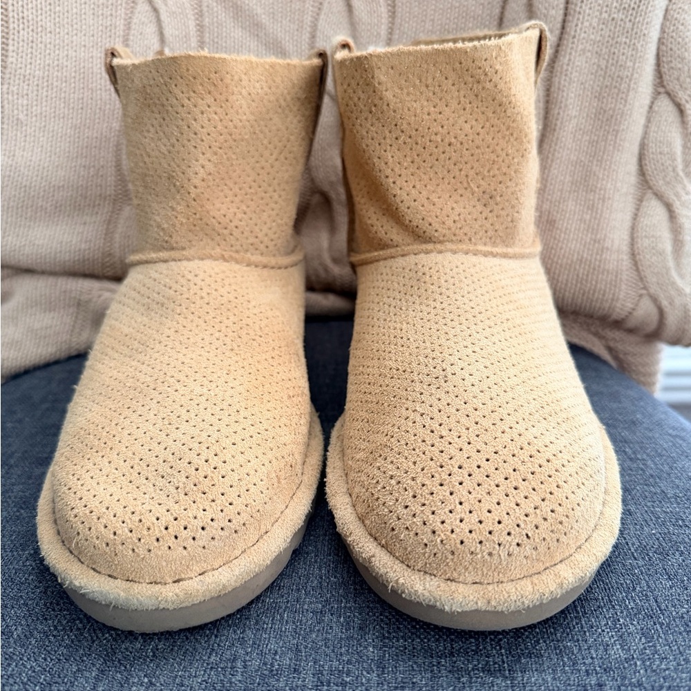 UGG Perforated Suede Short Moccasin Boots in Chestnut Tan